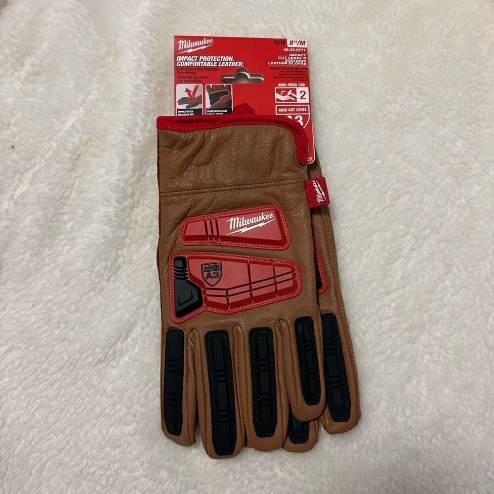 NWT Milwaukee Impact protection comfortable leather gloves size 8”/M